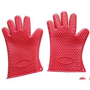 Gants de four en gros résistant à la chaleur gant de Sile cuisson cuisson barbecue support de pot mitaine cuisine rouge recherche livraison directe maison jardin Dinin Dhoap