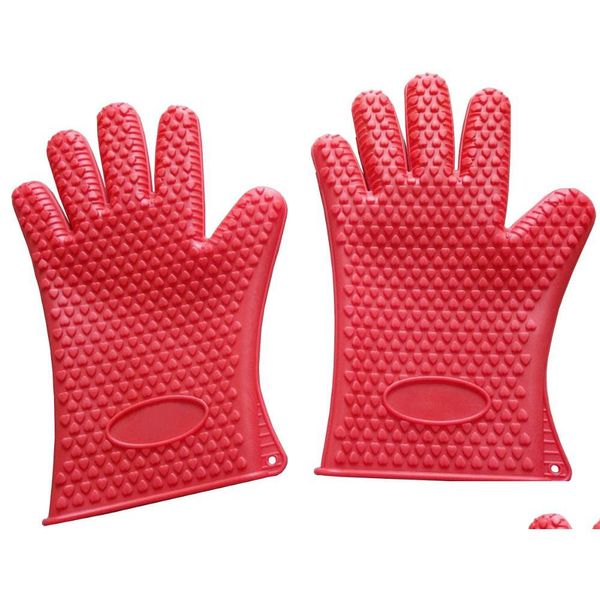 Gants de four en gros résistant à la chaleur gant de Sile cuisson cuisson barbecue support de pot mitaine cuisine rouge recherche livraison directe maison jardin Dinin Dhoap