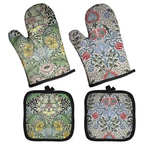 Luvas de Forno Atacado Padrão Retrô Luva de Microondas Potholder Poliéster Luvas de Isolamento Almofada de Cozinha Churrasco Decoração da Casa 230608