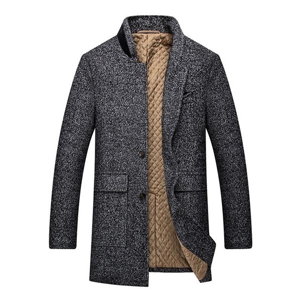 Manteau de laine d'hiver pour hommes, manteau de laine décontracté, trench-coat à simple boutonnage, col épais, coupe cintrée, gris foncé, Parka Homme LJ201110