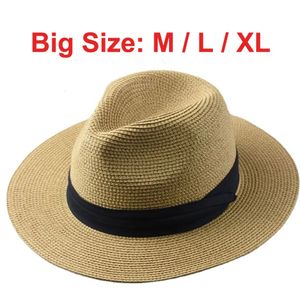 Au-dessus de la taille du papier de paille chapeau de soleil pour hommes Big Head Panama chapeaux mâle de pêche extérieure plage pliable jazz haut de soleil 240429