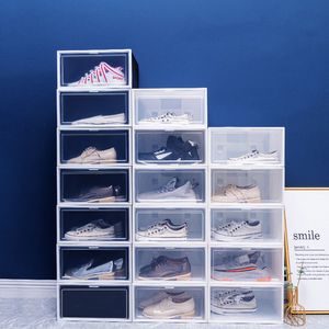 Overgrote zij openen basketbal schoenendoos doorzichtige plastic opbergdozen heren en dames verdikte flip stofdichte sneaker -organisator Hoge hakken Containers Kast