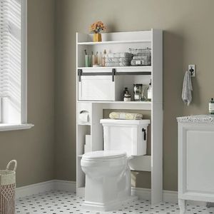 Sur l'armoire de rangement des toilettes 6 de l'organisateur d'organisateur étagère de salle de bain avec porte coulissante pour les toilettes 240418