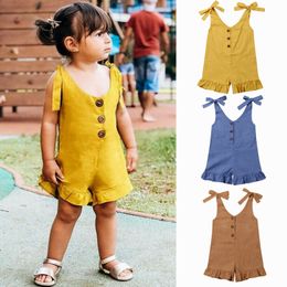 Salopette 1 6Y Enfants Filles Combishorts Bébé Vêtements D'été Toddler Couleur Unie Sans Manches À Lacets Shorts Enfants Barboteuse Combinaisons 230626