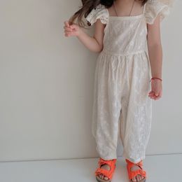 Mono 2622C para niña, mono de verano para niñas coreanas, ropa con lazo sin espalda a la moda, flor de encaje transpirable 230609