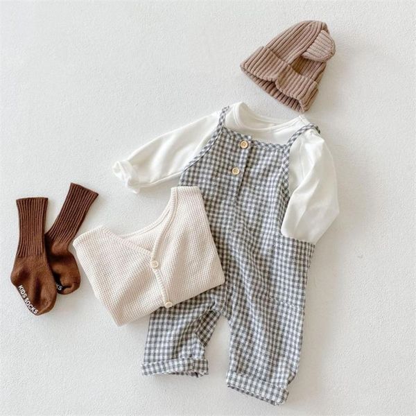 Overalls Herbst Baby Mädchen Plaid Ärmellose Strampler Kinder Strap Overall Kleinkind Overalls Solide Langarm T Shirts Säugling Baumwolle Strickjacke 220909