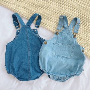 Salopette Bébé Garçon Fille Denim Bretelles Combinaison Pantalon Style Coréen Solide Bleu Cowboy Plastron Combo Jean Bib Infant Outfits 230609