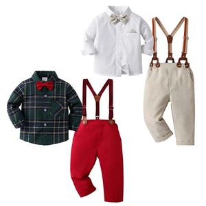 STOMMES Bébé Gentleman Festeman Suit Infant England Plaid T-shirtOrtoTRALLS PANTS SETS BACKING TORNISS