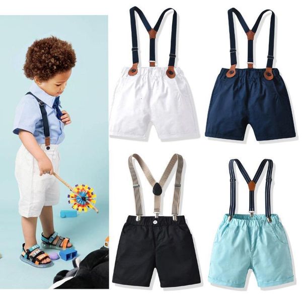 Monos para niños, pantalones cortos de algodón de verano para bebés, pantalones de caballero blancos y negros para niños pequeños, peto informal para niños 230608