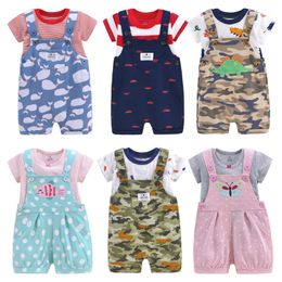 Salopette Marque born-24M Filles Bébé Vêtements D'été Bébé Filles Barboteuse Jolies Filles Bande Dessinée Salopette Courte Costume Coton O-cou 2pc Bébé Ensembles 220909