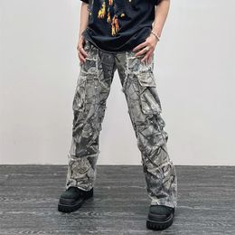 Salopette Camouflage Y2K Mode Baggy Flare Jeans Cargo Pantalon Hommes Vêtements Droite Femme Jambe Large Pantalon Long Pantalones 240321