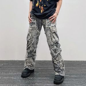 Salopette Camouflage Y2K mode Baggy Flare Jeans Cargo pantalon hommes vêtements droites femmes jambe large pantalons longs pantalons 240115
