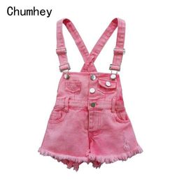 Overalls chumhey 2-10t kinderen volledige zomermeisje hanger denim shorts roze jeans kinderkleding kawaii beibei jumpsuit kinderkleding d240515