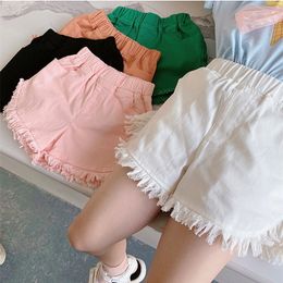 Salopette Mode Filles Denim Shorts Coloré Bord Brut Taille Haute Coton Enfants Plage D'été Coréen Casual Enfants Vêtements 230601