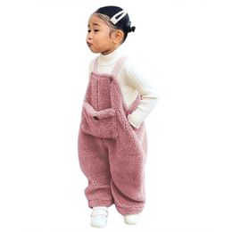 Overalls flanel Suspender Warm Girl Winter Baby overalls Kids Toddler Pants Boys Solid Girls broek Lederen broek voor meisjes 230419