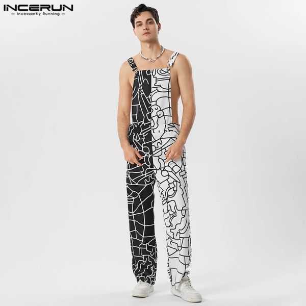 Sauthoue Incerun 2023 American Style Men Body Body Blackwhite Coumor Color Graffiti Hollow Jumps Cansed Sexy Sexy Hot Sale Rompers S5xl