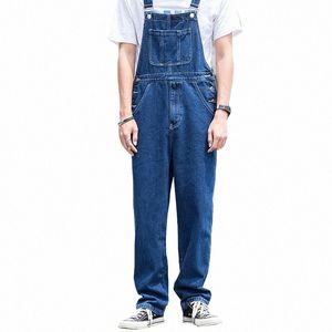 Overalls Mannen Bib Denim Jumpsuit Rechte Jeans Hip Hop Grote Zak Wijde Pijpen Cargo Broek Fi Casual Blauwe Losse broek D275 #