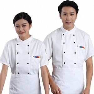 Overalls heren Korte Mouwen Keuken Westers Restaurant Hotel Bakken Taart Winkel Tooling Chef Uniform Fast Food T6mr #