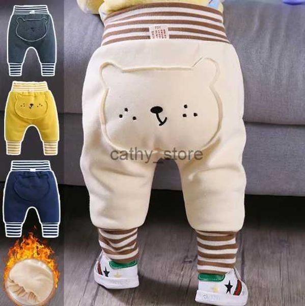 Salopette Nouveau hiver 2 couches Velet bébé sarouel grand PP ours taille haute coton enfant en bas âge pantalon nouveau-né pantalon décontracté élastique chaud PantsL231114