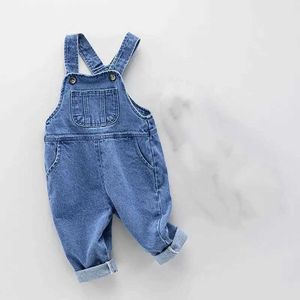 Sauthoue Rompers Baby Vêtements Spring Nouveau Loose Denim Straight Top Large Pocket High Taist Mens Blue Casual Jeans WX5.26R2GA