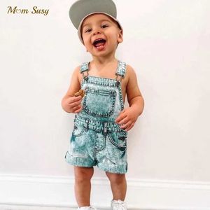 Saut-combats Rompers Fashion Baby Girl Boy Boy Denim Top Pocket Baby Baby Toddler Jeans PENDANT Shorts Dunaree Summer Baby Clothing 1-10y WX5.26