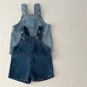 STOMMES ROMPERS INS SPRINGL AUTUMNE RETRO GIRLE LACE DENIM TOP GARDE Baby Pocket Solid Suspension Pantal