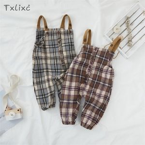 Txlixc Bébé Garçons Filles Salopette Automne Vêtements Sangle Plaid Combinaison Simple Poitrine Large Entrejambe Lâche Casual Salopette Barboteuses 220909