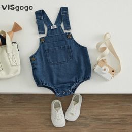 Mono de mezclilla y chicas de visgogo Baby Boys Baby Boys con bolsillos con botones sin mangas de mono, jeans ropa de verano D240515