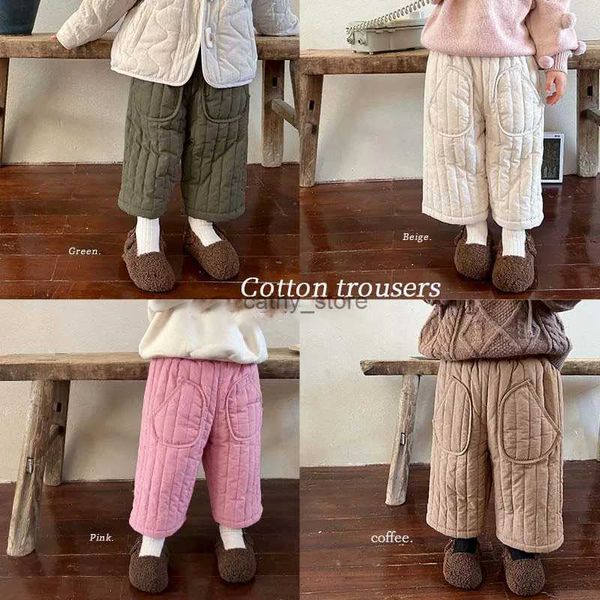 Salopette hiver corée enfants pantalons 2023 épaissir enfant en bas âge pantalon enfants coton peluche filles couleur unie pantalons décontractés vêtements pour enfants L231114