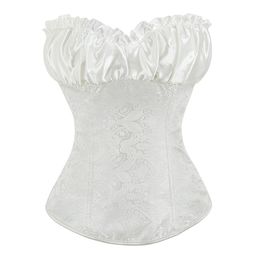 Overbust Corset Bustier Ruffle Satin Coupe Korset Floral Elastic Off Gothic Gothic Elegant Tenfit Plus taille 6xl Sexy Corselet