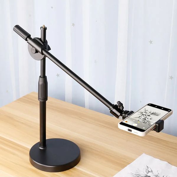 Trépied aérien avec trépied de support de prise de vue de table de lumière annulaire avec bras de flèche de support de téléphone portable pour la photographie d'art d'ongle 240306