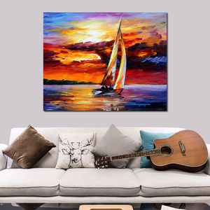 Oversea Landscape Canvas Art Long Sail Handmade Modern Painting for Family Room Decor
