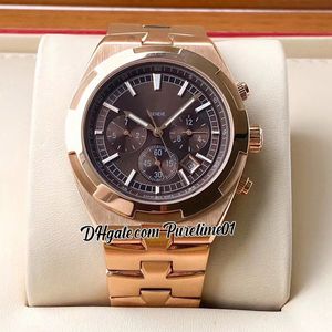 Overseas 5500v A21J Automatic Mens Horloge 42mm Rose Gold Bruin Dial Silver Stick Markers Datum Roestvrijstalen Armband Sporthorloges 3 stijlen Puretime01 E138B2