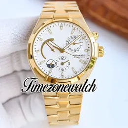 TWF Overseas Dual Time 47450 A1222 Montre automatique pour homme en or jaune 18 carats Réserve de marche Cadran blanc Bracelet en acier inoxydable Super Edition Montres E171A