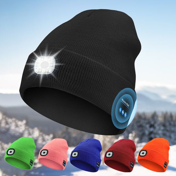 Gorro con luz LED para Auriculares inalámbricos con Bluetooth, gorro tejido con iluminación cálida para exteriores, enchufe de sonido portátil, superventas en el extranjero