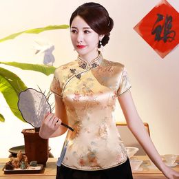 Surdimensionné 3XL 4XL femmes chemise en Satin été Vintage Style chinois Blouse Dragon femme vêtements de mariage traditionnel classique hauts 240117