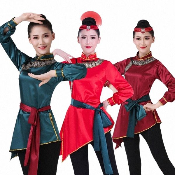 Gran tamaño 3XL Mgolian Satge Performance Dr étnico traje de danza folclórica china cuello mandarín ropa de entrenamiento de danza 08aD #