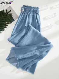Surdimensize 4xl anklelnglengt ling jambe jeans femmes élastiques élastiques hautes pantalons baggy pantalones blue Vaqueros 240201