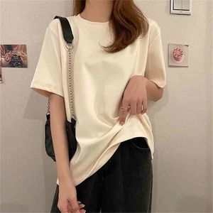 Oversize korte losse alle match hoge taille sexy zomer minimalistische slanke meisjes mode korte mouwen T-shirts 210525