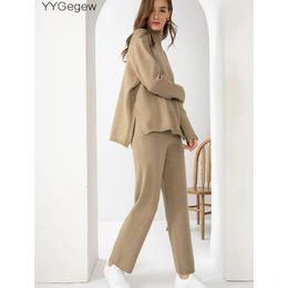 Oversize casual 2 Stuks trui Set Vrouwen coltrui Trui Rechte Broek vrouwen CHIC trui dikke broek pak 240124