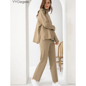 Oversize casual 2 Stuks trui Set Vrouwen coltrui Trui Rechte Broek vrouwen CHIC trui dikke broek pak 240124