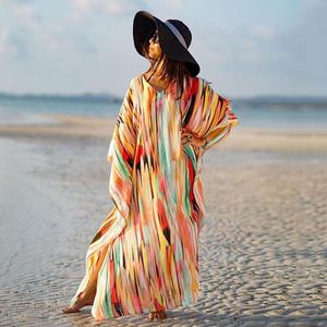 Robe de plage en mousseline de soie surdimensionnée pour femmes, tunique paréo, tunique, robe longue d'été # Q765 210420