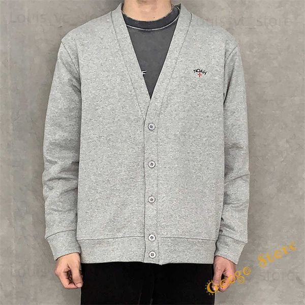 Oversize Coton Broderie NOAH À Manches Longues Hommes Femmes Haute Qualité Col En V Bouton Noir Gris Noah Pull Cardigan T230806