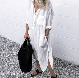 Surdimensionné coton lin femmes mode robe ample décontracté femme longues robes blanc 2022 printemps été plage Vintage vêtements dame