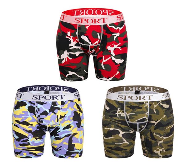 Pantano de algodón elástico de gran tamaño Boxer cortos de ropa interior camuflaje más largo Sports Man grande Pene transpirable Carrera sexy Sntapant1765059