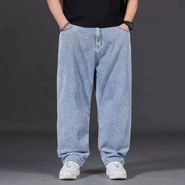 Jeans surdimensionnaires hommes printemps automne décontracté pantalon denim droit plus sortant plus taille de la taille large de la jambe élastique pour fat man 240415