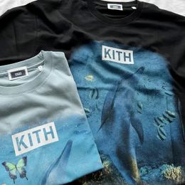 Oversize kith fw t-shirt de haute qualité dauphin imprimé à manches courtes t-shirt coton en vrac occasionnel hommes femmes femmes 240408