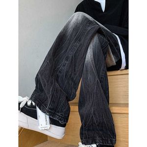 Pantalon surdimensionné, vêtements de travail américains, jean noir dégradé, ample, ambiance High Street, jambe droite, tendance