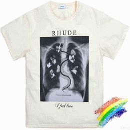 Oversize Rhude Designer t-shirt Heren Dames 1 Beste kwaliteit Skeleton Vlinder Print X-ray T-shirt Tops Tee Zomerstijl Hoge kwaliteit BDH2