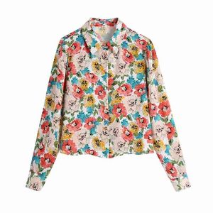 Oversize vrouwen revers single breasted blouse lente-herfst mode dames casual vrouwelijke shirt bloemen print top 210515